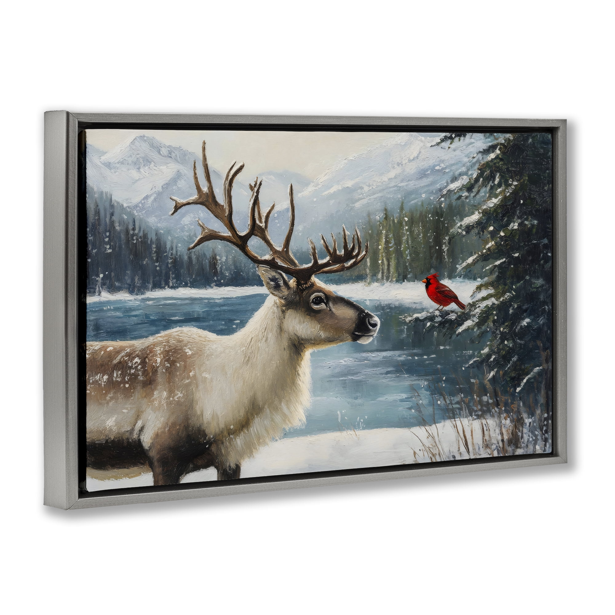 Christmas Conversation In Wild Gray Framed Floater Canvas Wall Art, design by Petal Prints Design