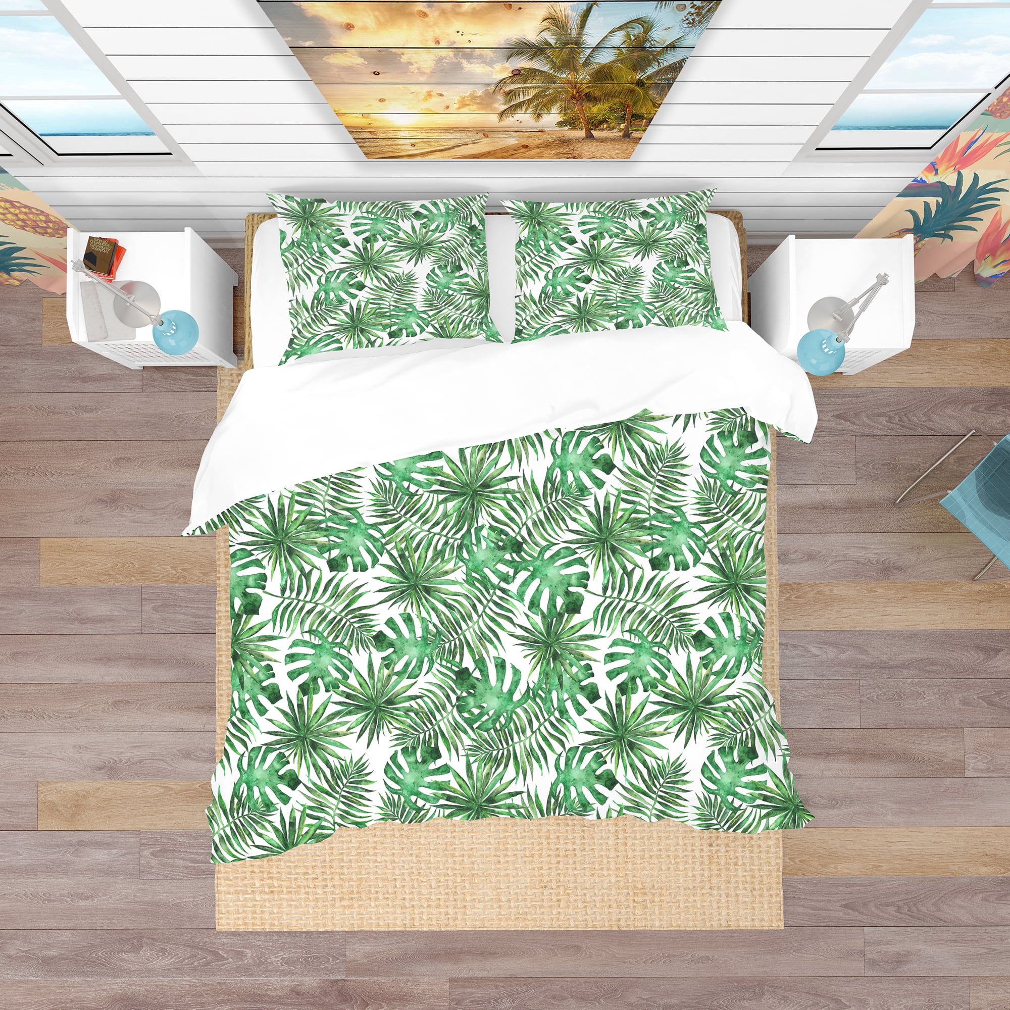 Designart 'Leaves & Brunches of Tropical Plants & Trees' Tropical Duvet Cover Set