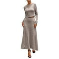 thumbnail image 2 of Womens 2 Piece Skirt Sets Fall Long Sleeve Sweater Dress Casual Knit Midi Dress Travel Outfits Winter Clothes Brown S, 2 of 9