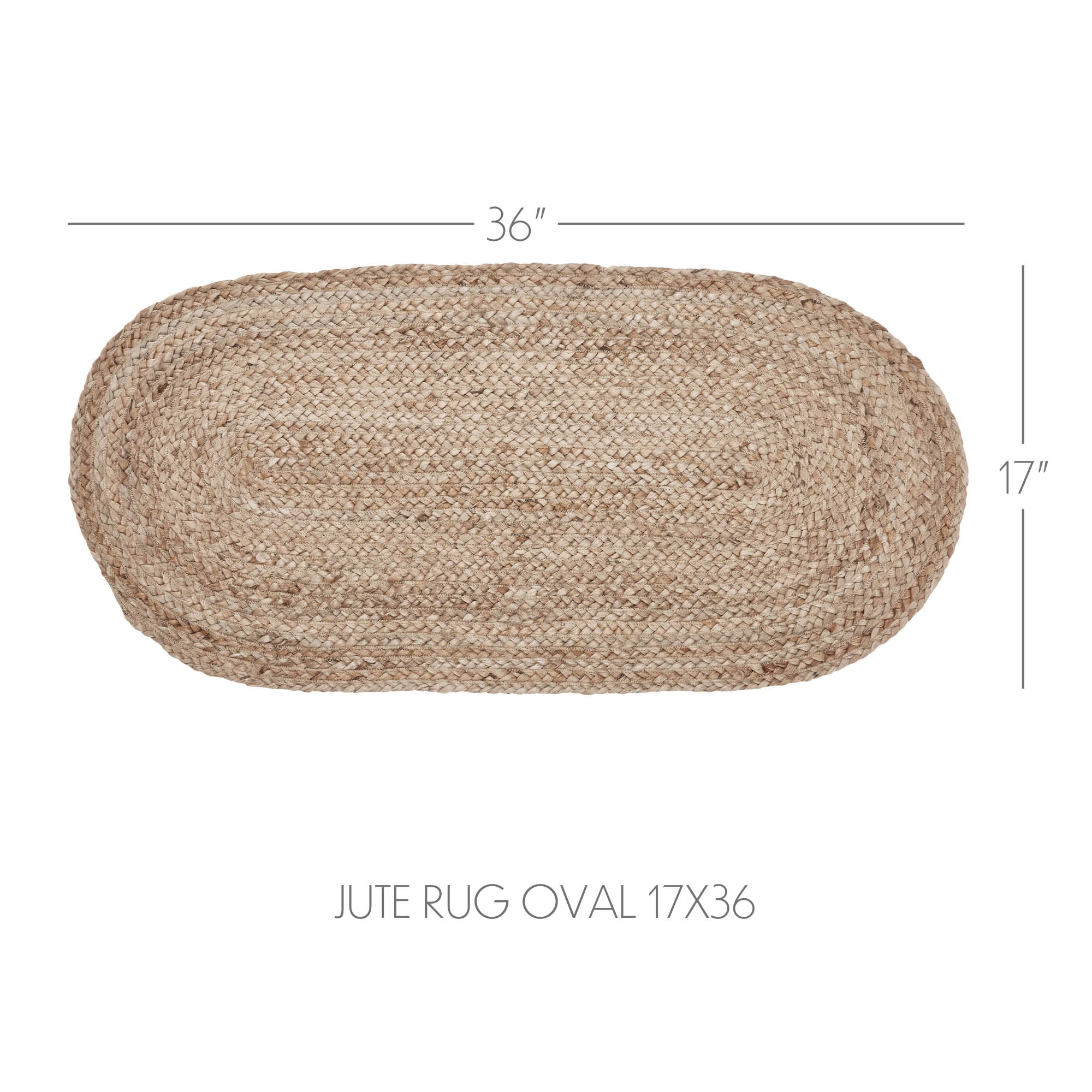 VHC Brands Jute Rug 17x36 w/Pad, Jute Area Rug, Accent Rug, Floor Decor, Braided, Natural Jute Collection, Oval 17x36, Natural