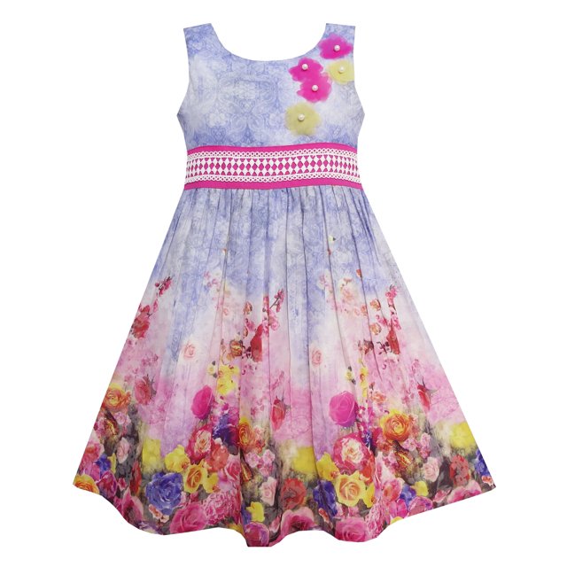 Robe Fille Débardeur Rose Jardin Imprimé Fleur Coton Violet 4 Ans