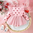 thumbnail image 4 of Wdgfv Girls' Striped / Polka Dot Romper Girls Long Sleeve Ruffles Romper Skirts Valentine's Day Outfits Bodysuits with Pink 12-18 Months, 4 of 9