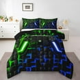 thumbnail image 2 of Gamer Comforter Set Teen Twin Bedding, Green Navy Blue Buffalo, Black Reversible, 2 of 7