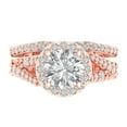 thumbnail image 2 of 2.32 ct Brilliant Round Cut Zircon 14K Rose Gold Halo Solitaire with Accents Engagement Bridal Wedding Ring Band Set size 10.5, 2 of 7