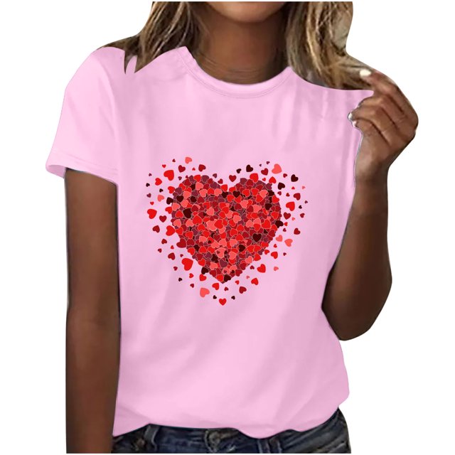 Chemises à Manches Courtes pour Femmes Adulte Mode Manches Courtes Col Rond Saint-Valentin Imprimé Blouse Décontractée T-Shirt Hauts Chemise Femmes Blouses à Manches Courtes Femmes Hauts à Manches Courtes