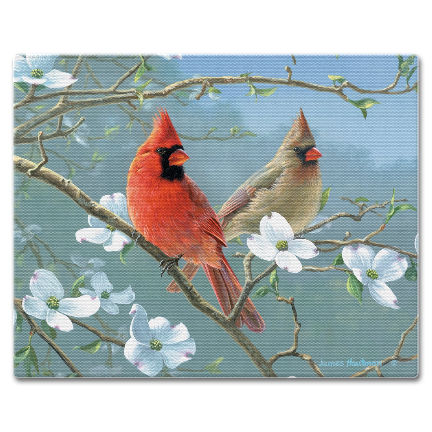 Beautiful Songbirds Tempered Glass Cutting Board with Cardinal Design