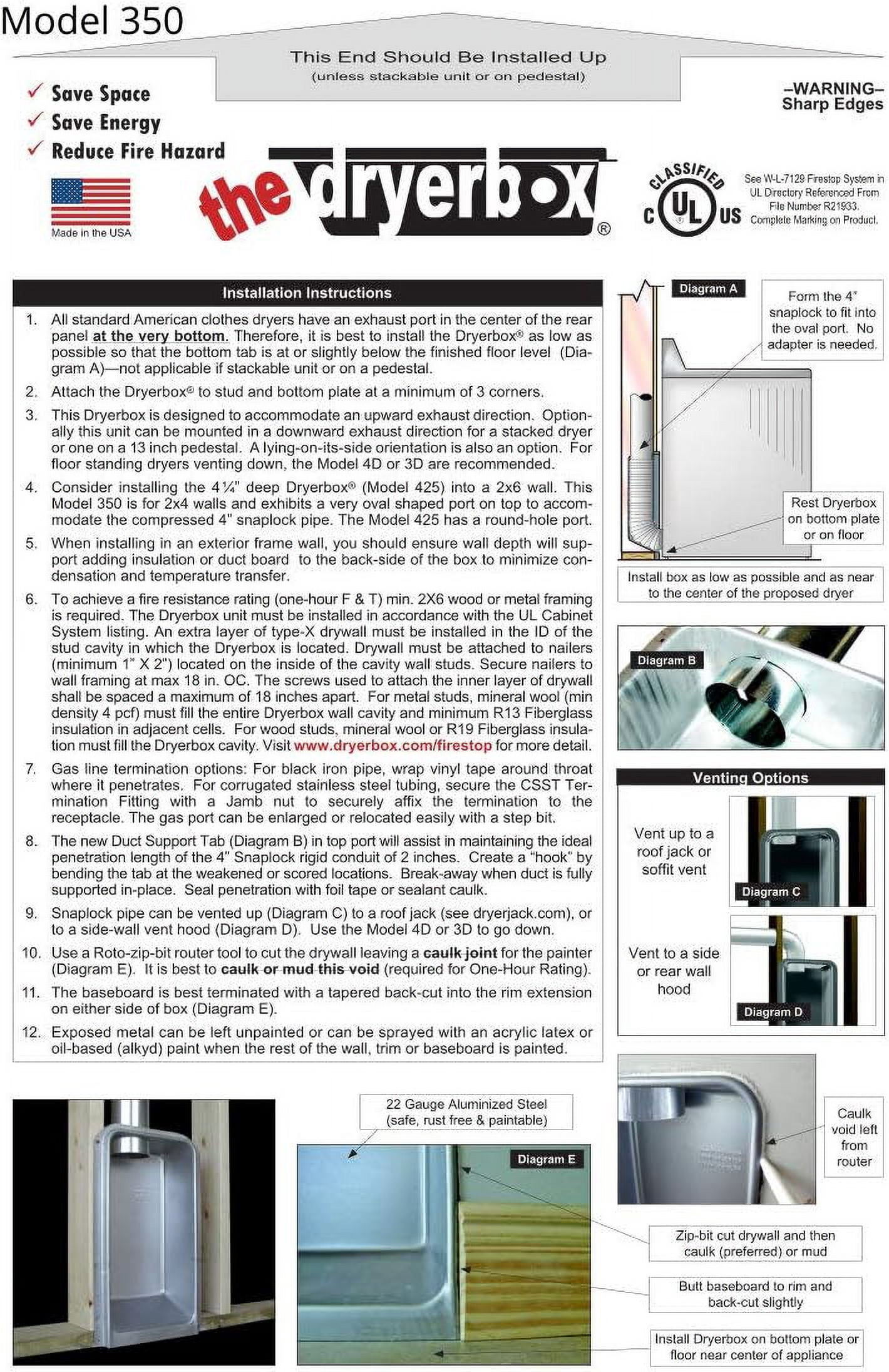 the dryer box 350 recessed dryer vent box (# db-350, db350, 10-2003)