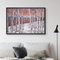 PixonSign Framed Canvas Print Wall Art Forest Trees in Sunset Landscape Floral Wilderness Illustrations Modern Art Rustic Landscape Colorful Pastel for Living Room, Bedroom, Office - 24"x36" Black