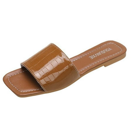 

Summer Savings Clearance! PEZHADA Womens Sandals Slippers for Women Summer Fashion Solid Color Slippers Square Head Flat Multicolour Casual Slippers Brown