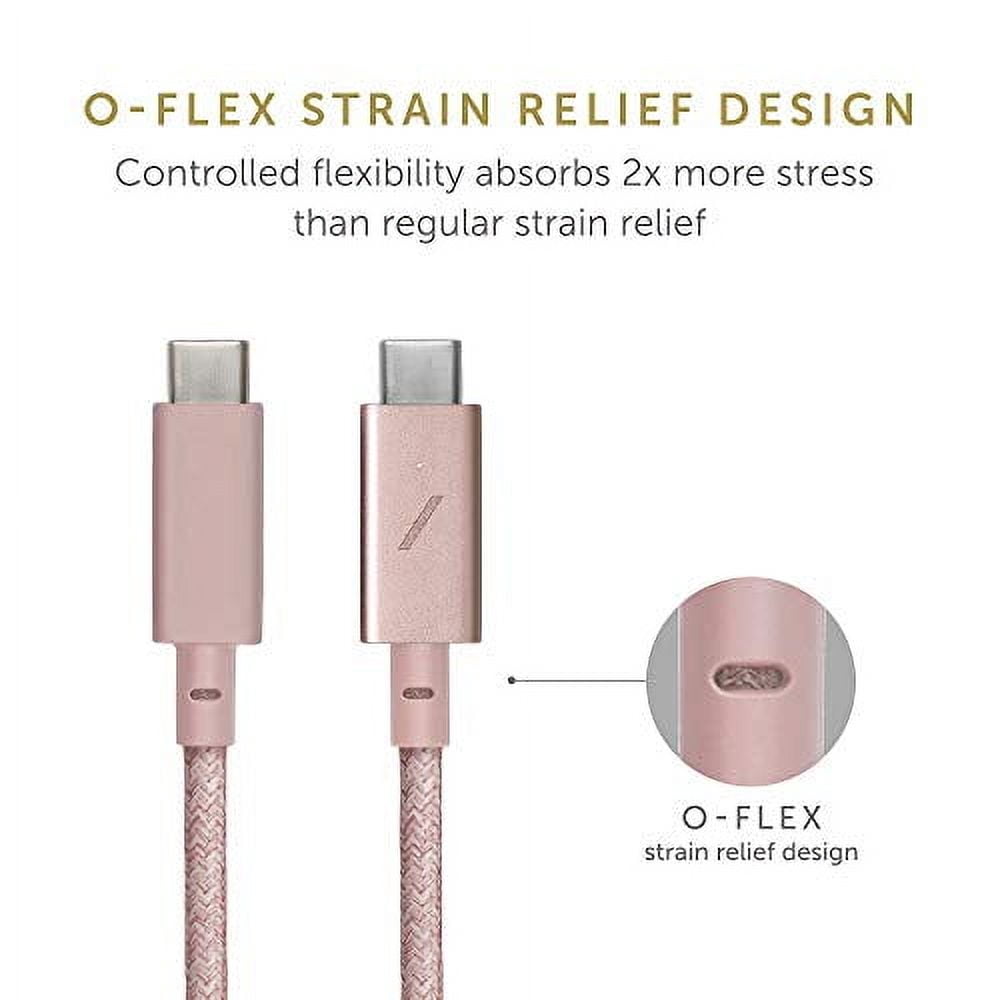 Native Union Belt Cable Pro - 100W USB Type C - 8ft Ultra-Strong Charging Cable for Laptop (Rose)