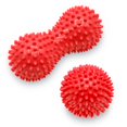 thumbnail image 1 of Pelota de masaje con pinchos, pelota de masaje con forma de erizo de 9 cm y rodillo de masaje para pies de 15 cm, juego de pelotas de masaje - rojo, 1 of 4