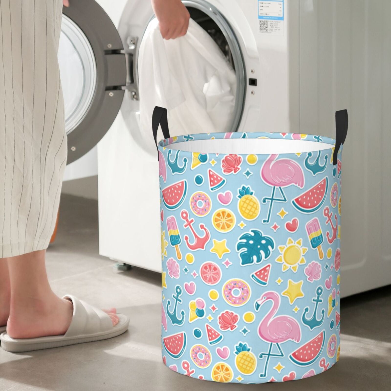 Large Laundry Basket with Handles - Summer Bird Watermelon Kids Baby Dirty Clothes Laundry Hamper for Bedroom Aesthetic