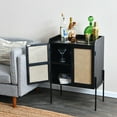 thumbnail image 4 of Creative Co-Op Solid Wood Bar Cabinet with Metal Legs and Woven Cane Doors, Black and Natural, 4 of 10