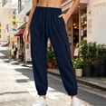 thumbnail image 2 of Iugvhana Womens Casual Jogger Pants Textured Loose Fit Elastic Waist Drawstring Multi Pocket Outdoor Sports Hiking Travel Cargo Pants Navy M, 2 of 8