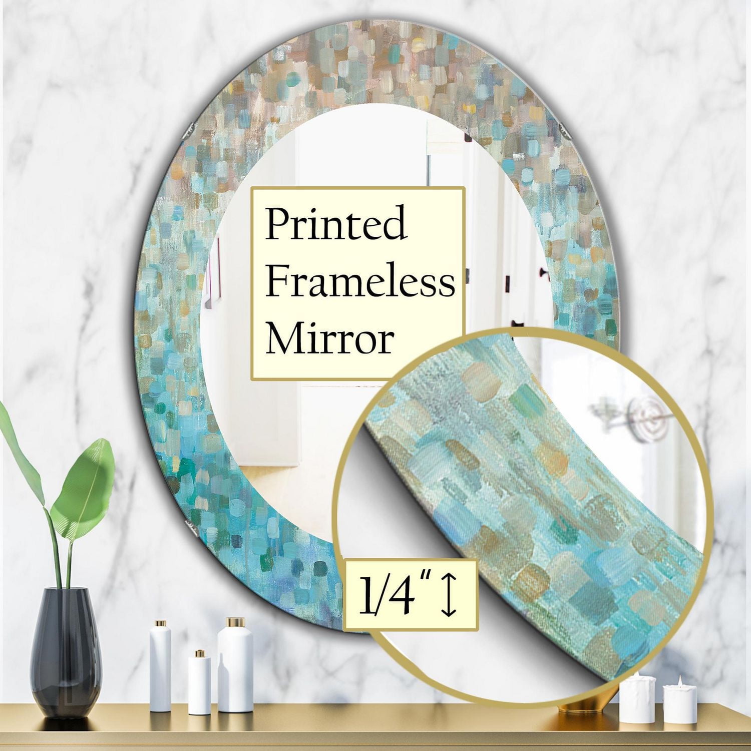Designart 'Blocked Abstract' Traditional Mirror - Oval or Round Wall Mirror - 24x36