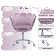 Guyou Kids Desk Chair, Velvet Rolling Swivel Children Chair, Adjustable Student Task Chair, Petal Type Backrest Vanity Chair for Bedroom Dormitory Children Gifts, Light Purple