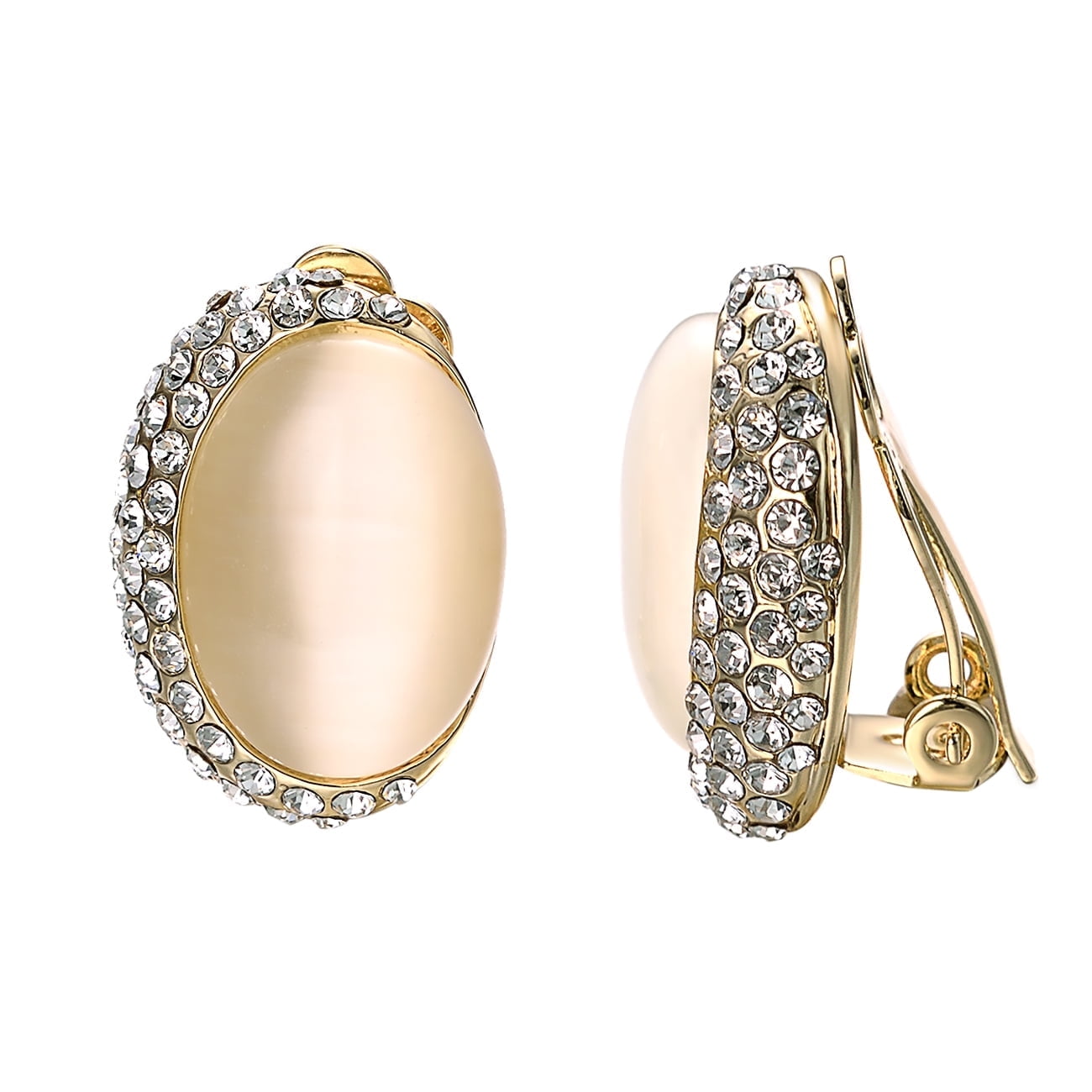Yoursfs Earrings For Women Oval Gold Plated Non Pierced CZ Clip On Earring Pave Cubic Zirconia Ladies Ears Jewelry Holiday Gifts