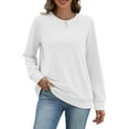 thumbnail image 7 of Crewneck Sweatshirts for Women No Hood Fall Casual Long Sleeve Pullover Tops Loose Sweatshirt with Pocket White L, 7 of 7