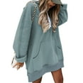 thumbnail image 4 of Women Oversized Hoodie Dress Pullover Winter Kangaroo Pocket Long Sweatshirt Solid Casual Side Split Hoody Tops, 4 of 5