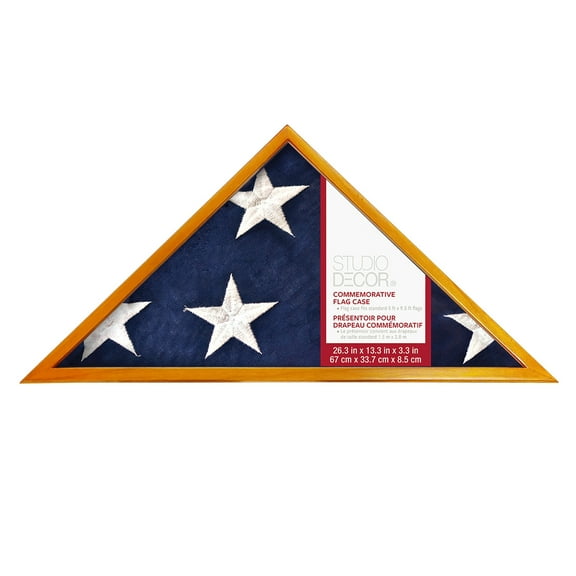 Oak Memorial Flag Case by Studio Decor - Funeral Military Display for Flags - Medals - Badges - and Memorabilia - 1 Pack