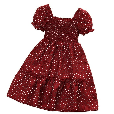 

ASEIDFNSA Long Sleeve Dresses for Girls Girls Pumpkin Dress Kids Toddler Child Girls Short Bubble Sleeve Polka Dot Elastic Waist Summer Princess Dress Outfits