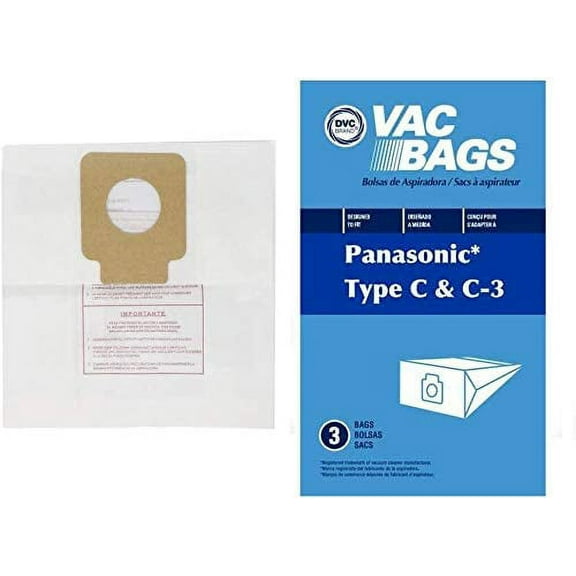 DVC Replacement Vacuum Bags for Panasonic Canister Model Vacuums - Compare to Panasonic Style C C3, MC-125P Bags | Includes 3 Standard 2-Ply Vacuum Bags