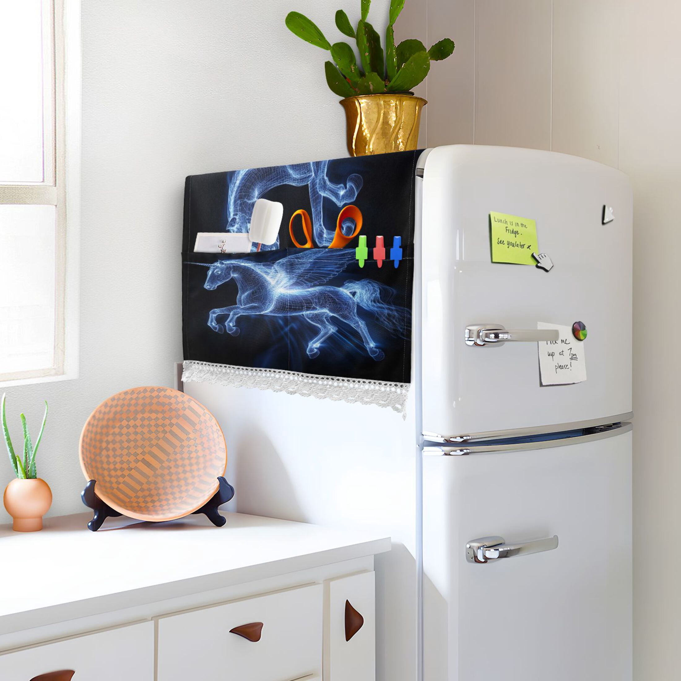 Dustproof Washing Machine Cloth Washer and Dryer Top Covers, Fridge Dust Cover, With Storage Bags Blue Light Effect Pegasus