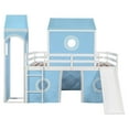 thumbnail image 6 of Full Size House Loft Bed with Slide and Tent, Wood Full Over Full Floor Bunk Bed with Curtains & Tower, Loft Bed Playhouse Bed Frame for Boys and Girls (Blue), 6 of 9