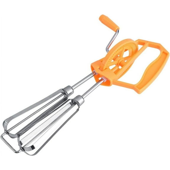 Egg Beater, Handheld Mixer, Stainless Steel Hand, Hand Crank Whip Whisk Egg Beater Mixer Cooking Tool Kitchen (Orange)
