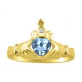 thumbnail image 5 of RYLOS Matching Jewelry Yellow Gold Plated Silver Claddagh Ring & Cross Necklace. Heart Gemstone & Diamonds, 6MM Blue Topaz December Birthstone; Size 6, 5 of 9