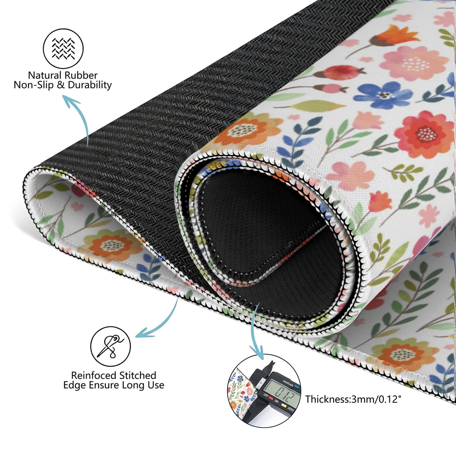 Floral Design Anti-Skid Mahjong Mat, 31.5 Inch Square Rubber Table Topper Ensures Secure Placement & Noise Reduction During Board Games