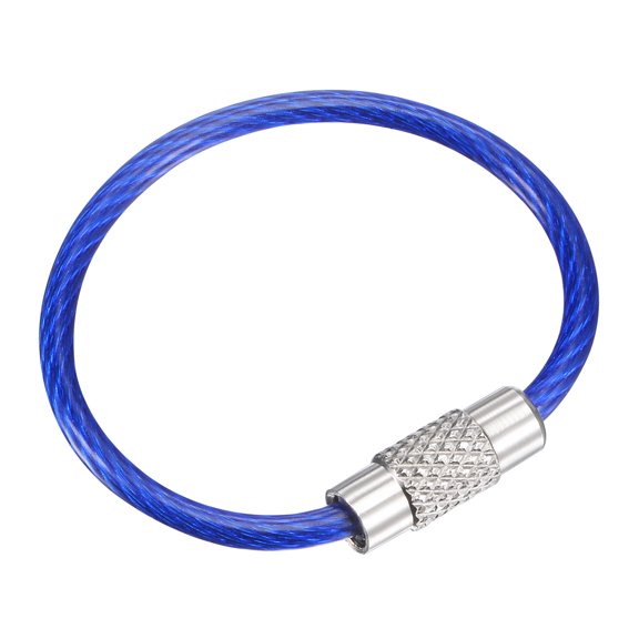 Uxcell 90mm Length Coated Stainless Steel Keyring Loop Cable Blue 4 Count