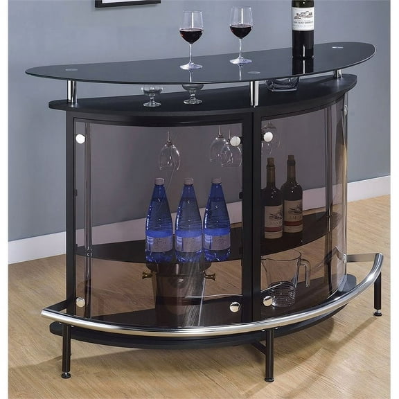 Bowery Hill Contemporary Glass Home Bar in Black and Chrome