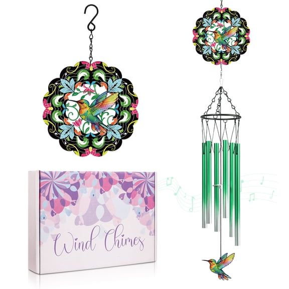 topjuju 28" Hummingbird Wind Chimes with Wind Spinner, Gradient Metal WindChime Outdoors, Hummingbird Decor for Yard Garden, Housewarming/Birthday/Festival Gifts for Mother, Grandma, Father, Friend