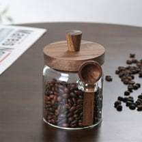 Xecvkr Glass Storage Jar Sealed Container for Coffee Tea Kitchen Dry Goods Snacks Milk Powder with Wooden Lid Brown