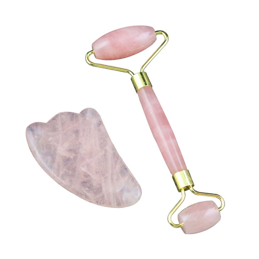 Rose Quartz Roller Set Face Massager Natural Facial Slimming Massage Roller Stone Gua Sha