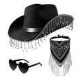 thumbnail image 2 of ZSQDM Women's Hat Elegant and Light Tassel Cowboy Hat Heart Sunglasses Tassel Scarf Decoration Three Piece Set Women beanie Witch Hat Cowboy Plastic Bottles with Caps, 2 of 5