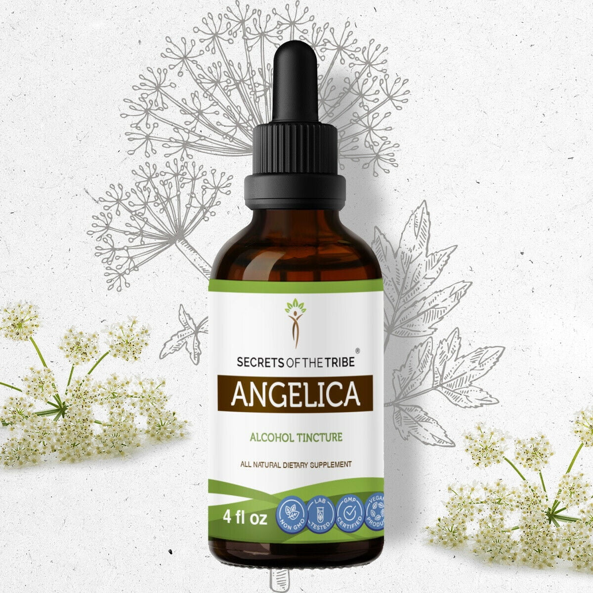 Angelica Tincture Alcohol Extract, Organic Angelica (Angelica archangelica) Dried Root 4 oz