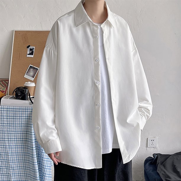 pstuiky camisas de manga larga para hombre, Camisa informal de moda para hombre, con botones, solapa y mangas, transpirable Tops de hombre xxxl