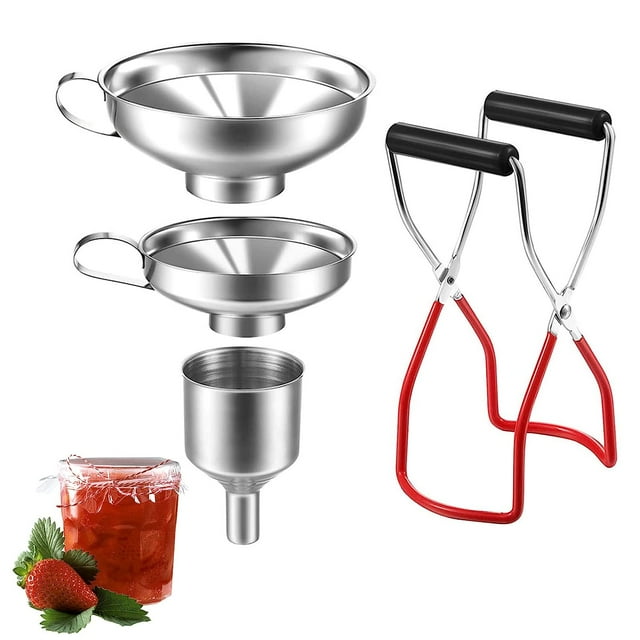 Juego de embudos de acero inoxidable de 3 piezas, embudo de mermelada de cocina, 1 elevador de tarros para transferir polvo, mermelada, especias, líquidos, frijoles para accesorios de cocina Rojo Verde