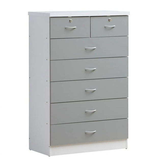 Hodedah Commode à 7 Tiroirs avec Verrous sur 2 Tiroirs Supérieurs en Bois Gris