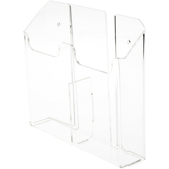 Plymor Clear Acrylic 2-Pocket Tri-Fold Brochure Literature Holder (Wall Mount), Fits Documents Up to 4" Wide