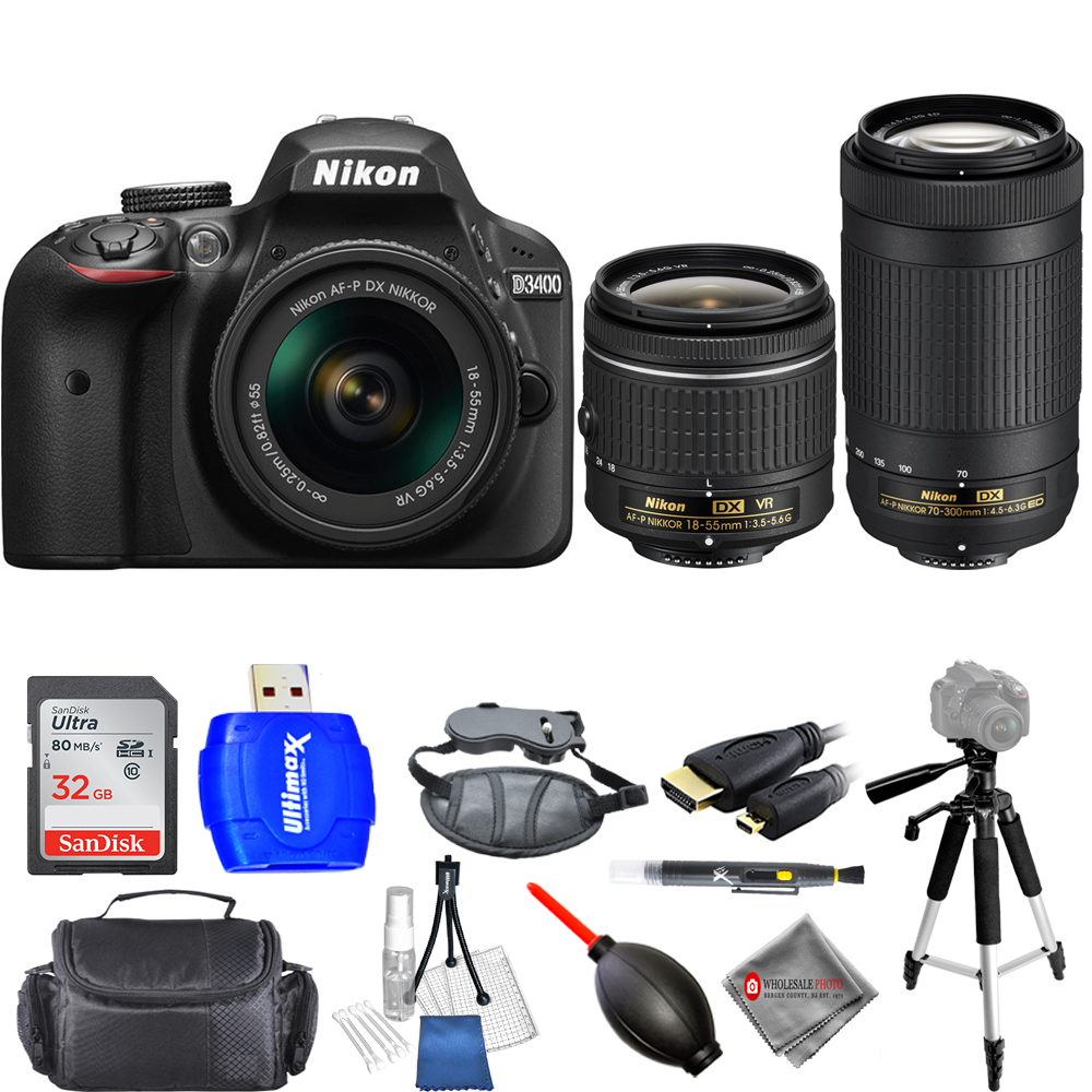 Nikon D3400 DSLR Camera W/ 1855mm & 70300mm Lenses (Black) USA MODEL