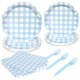 thumbnail image 1 of wonima02 96pcs Blue Gingham Plates and Napkins Forks Plaid Disposable Tableware Set Lace Paper Plates for 24 Guest Picnic Wedding Baby Shower Tea Kids Birthday Party Supplies Decrations, 1 of 1