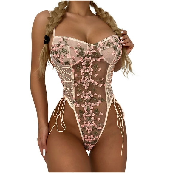 XZNGL Sexy Womens Underwear Womens Lace Sexy Bodysuit Perspective Sling Bandage Adjusted Straps Beauty Back Wrap Hollow Out Bra Underwear