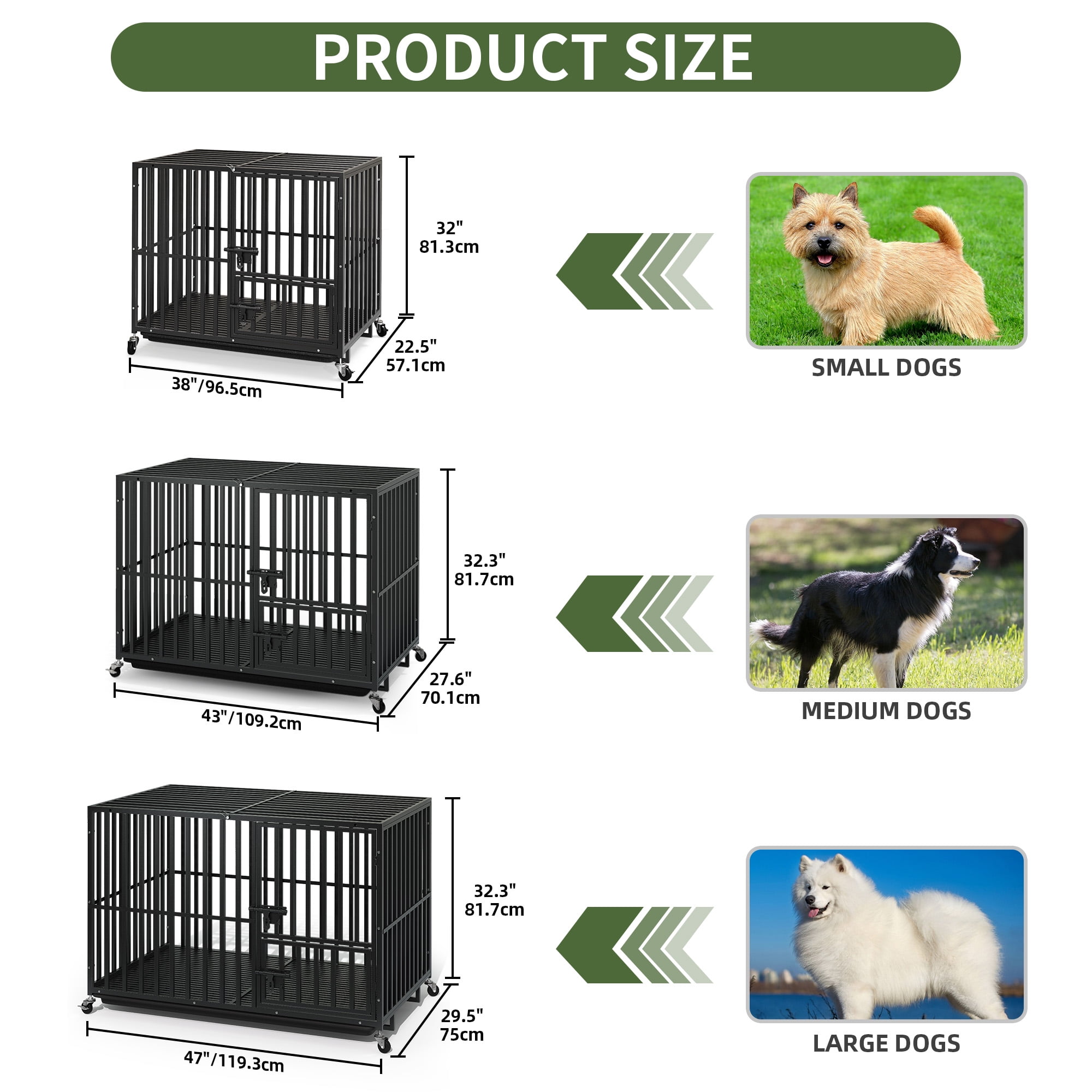 Uforic 48 inch Heavy Duty Dog Crate, Dog Cage Kennel with Lockable Wheels and Removable Tray