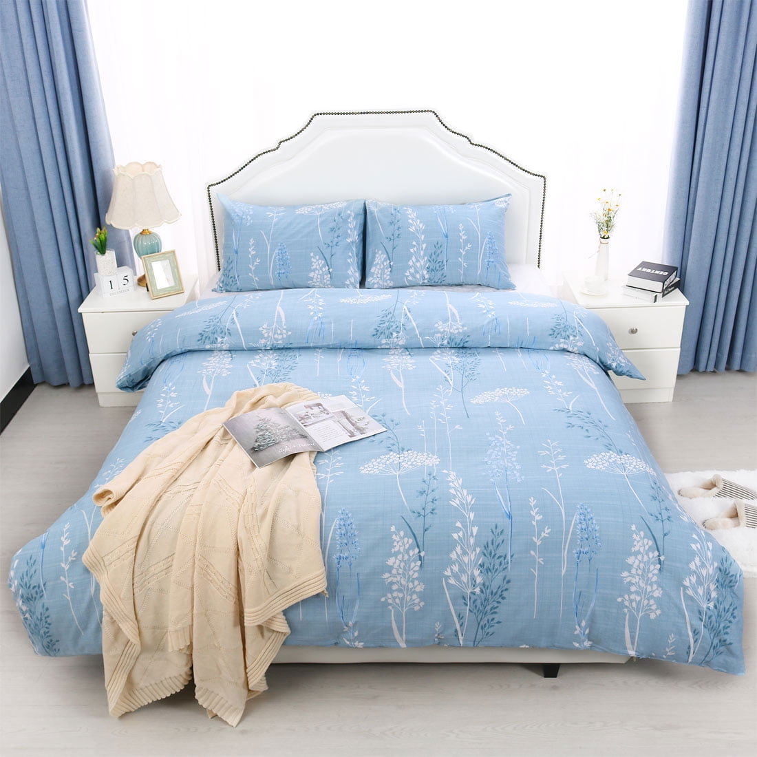 Unique Bargains 300 TC Cotton Duvet Cover Pillowcase Bedding Set of 3