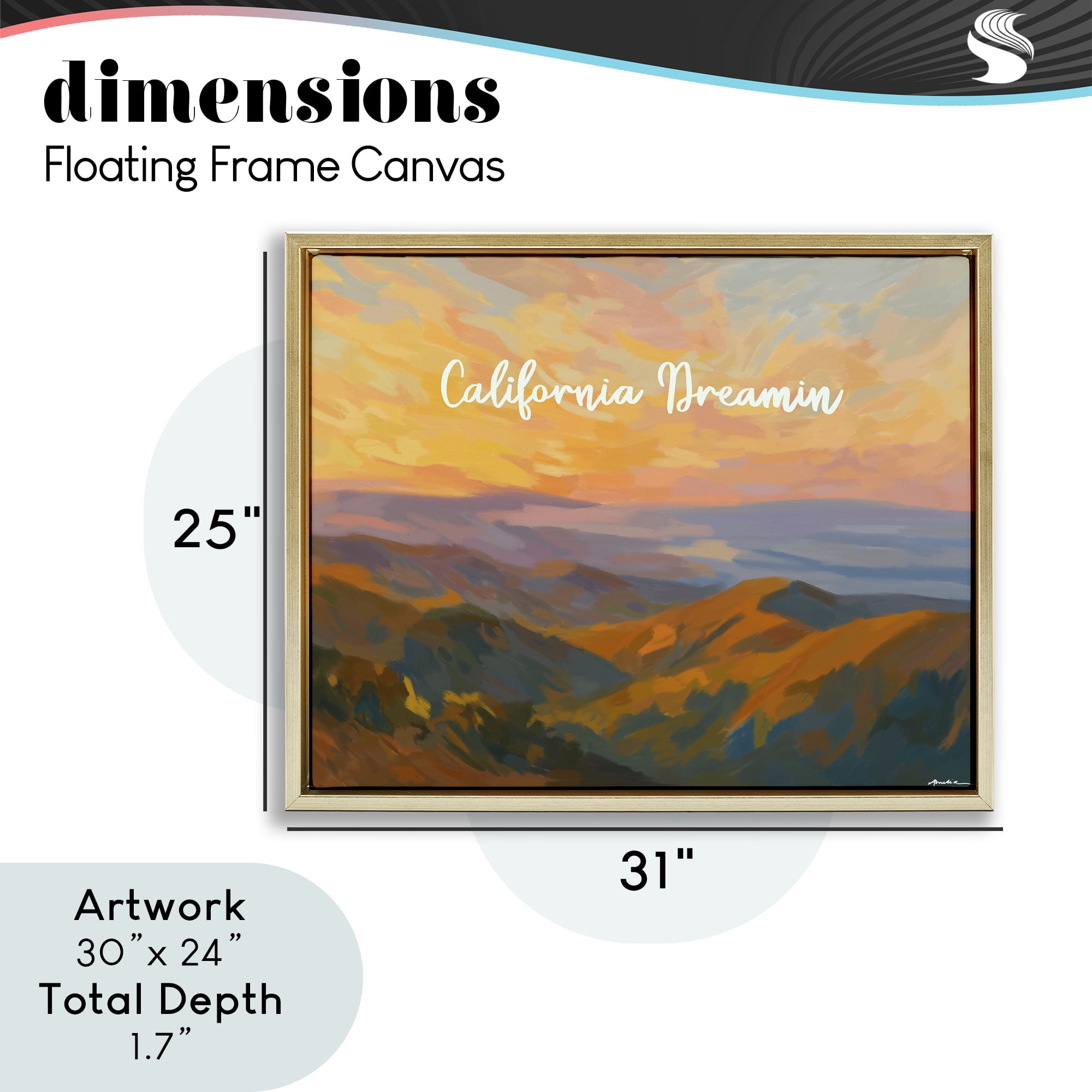 Stupell Industries California Dreamin' Mountains Gold Framed Floater Canvas Wall Art, design by Amelia Noyes