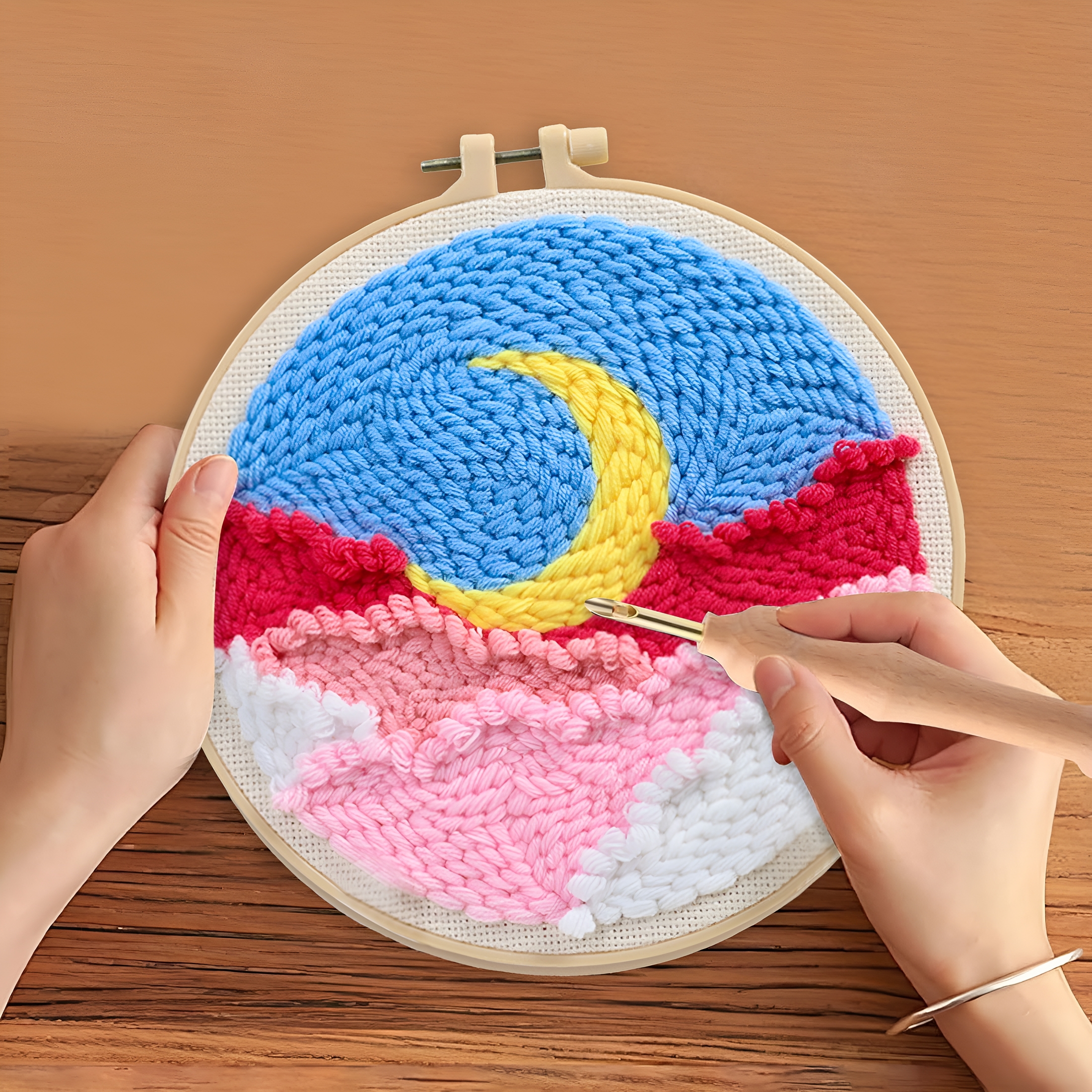 CCOCC 2026 New Diy Punch Needle Kits for Beginners Cartoon Daisy Flower with Hoop Embroidery Punch Needle Craft Set for Home Decor,Wall Art,Gift Crafting