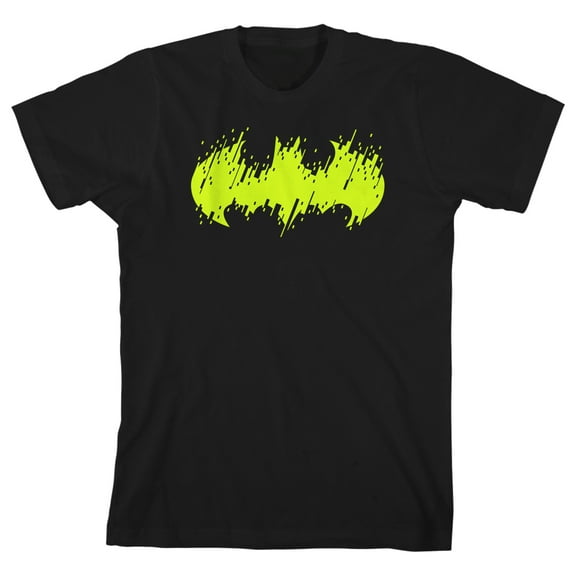 Batman Neon Green Faded Logo Boy's Black T-shirt-Medium